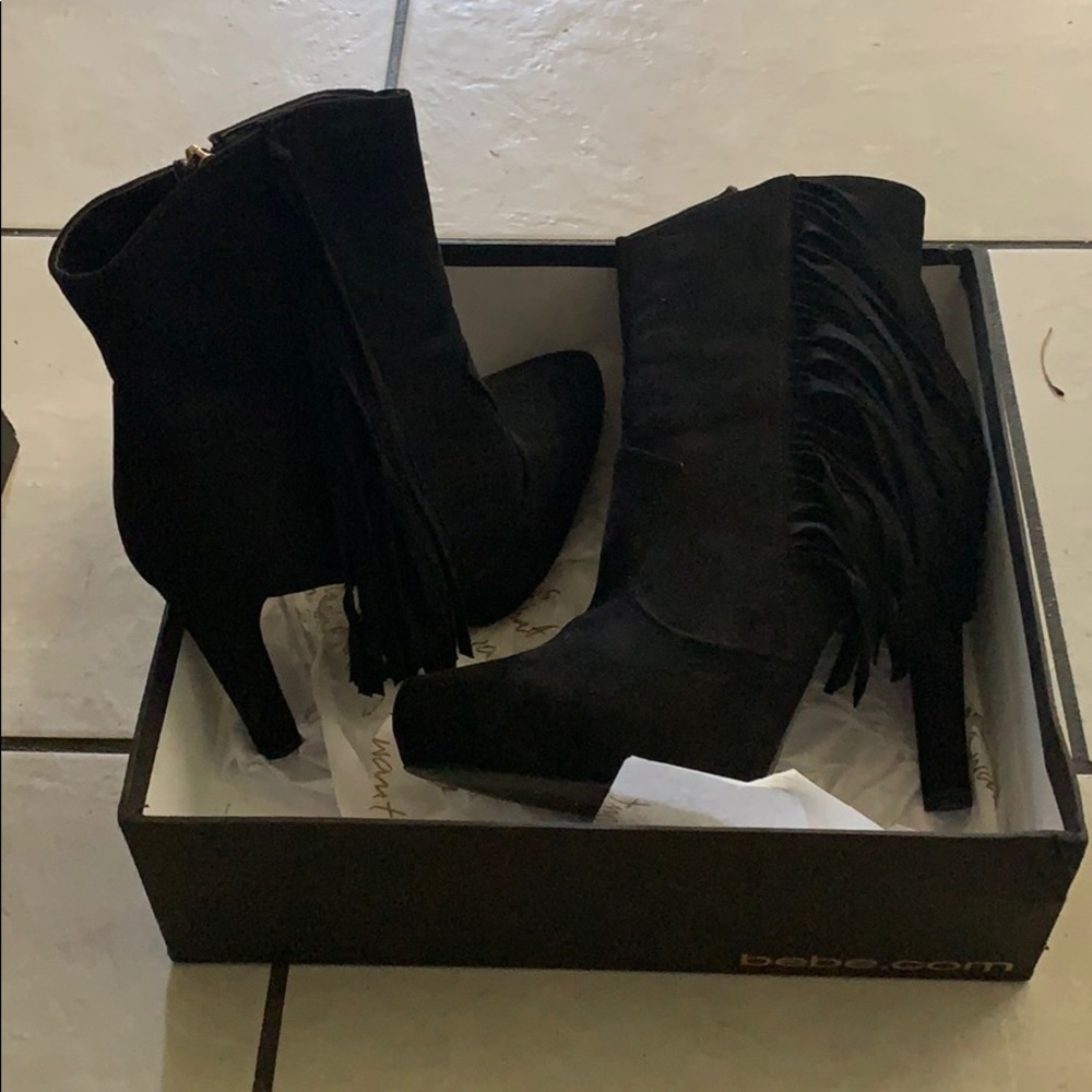 Bebe fringe bootie size 9 black.